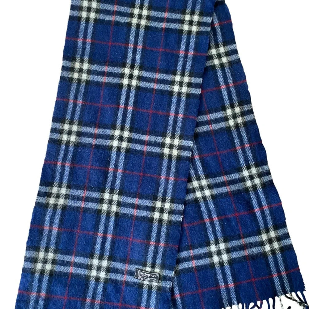 💚SOLD💚Vintage Burberry London Scarf Blue Nova Check Lambswool Unisex - Picture 2 of 6
